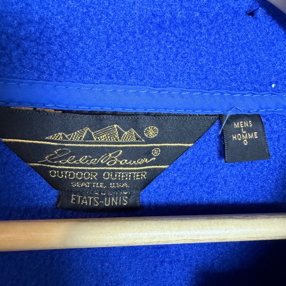 vintage 90's Eddie Bauer Mens Fleece Pullover Jacket Blue Quarter Zip Size L - Picture 3 of 7